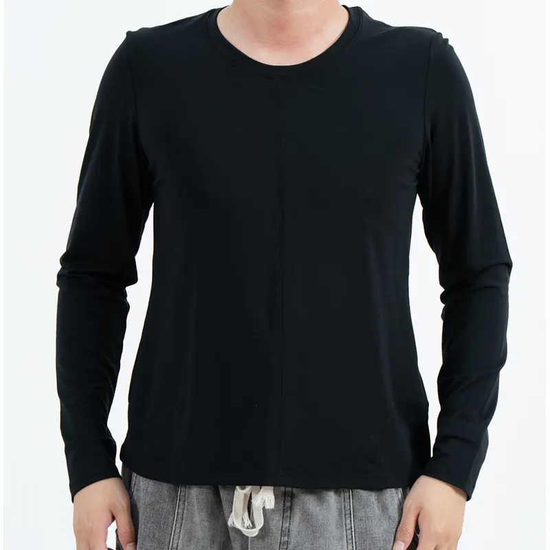 Musta Slim Fit Crew Neck T-paita pitkät hihat