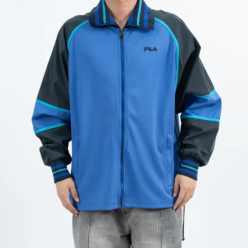 Blue Color Block Outdoor Hardshell -takki raidallisella kauluksella ja hihansuilla