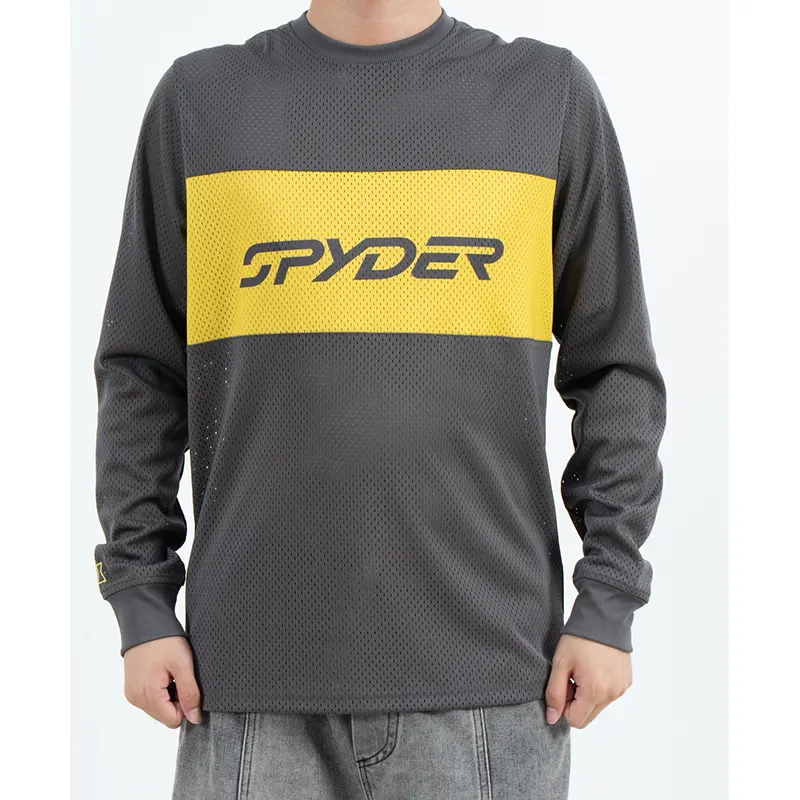Hengittävä Quick Dry Mesh pitkähihainen jersey keltaisella rintalohkolla