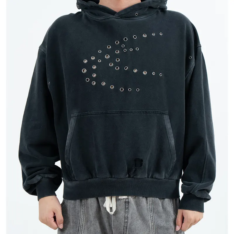 Leikattu neulehuppari, jossa silmukkakuvio ja distressed Pocket -yksityiskohdat