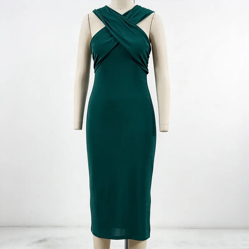 Ristipääntie Bodycon Midi-mekko, jossa draped edessä ja sivuhalkio