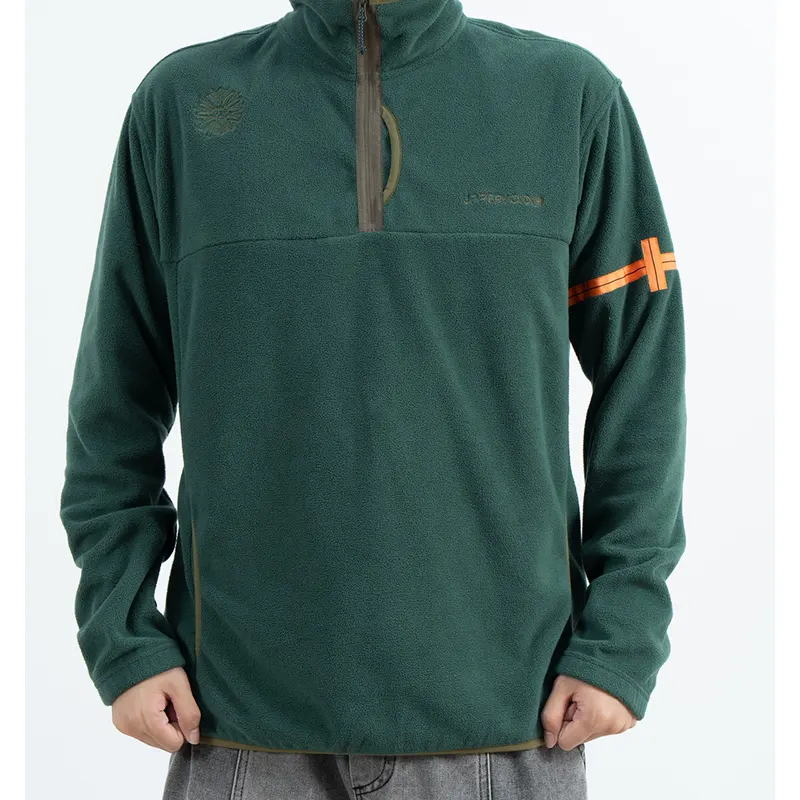 Vihreä Quarter-zip-fleece-villapaita kontrastihihaisella raidalla