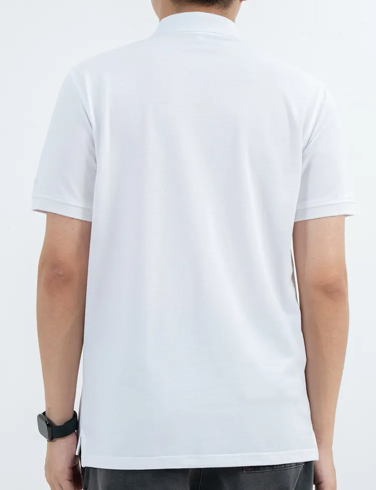 White Short Sleeve Polo Shirt with Two-Button Placket