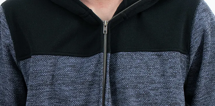 Blue-Grey Zip-Up Hoodie with Black Shoulder Panels
