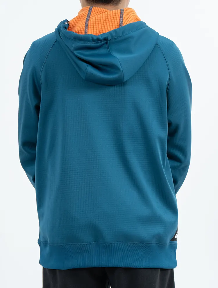 Teal Raglan Zip-Up Hoodie with Orange Chest Graphic and Drawcord
